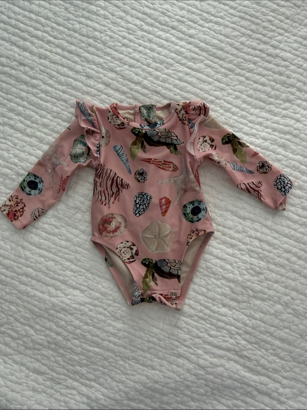 Pink Chicken Seashell & Turtle Long-Sleeve Swimsuit